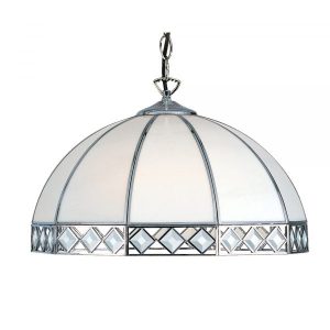 40cm White and bevelled Glass Pendant with Chrome Finish and Suspension
