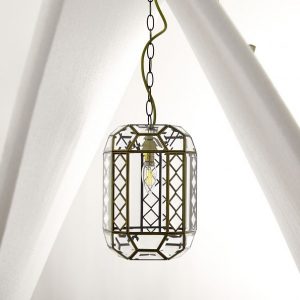 Large Clear Bevelled Lantern Antique Brass Frame with Antique Brass Suspension Chain