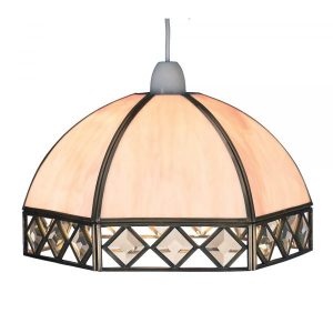 25cm Beige and Clear Bevelled Glass Shade Antique brass frame (EasyFit)