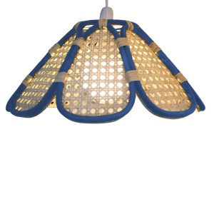 37cm Blue and Natural 8 Panelled Rattan Cane Shade