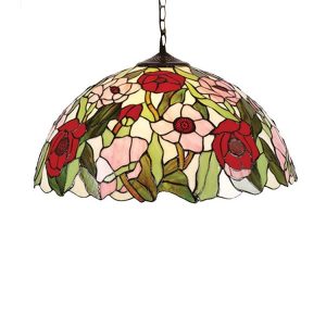 30cm Poppy Stained Glass Tiffany Pendant with Antique Brass Suspension Chain