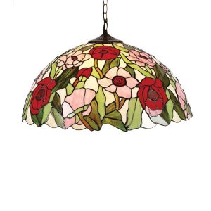 40cm Poppy Stained Glass Tiffany Pendant with Antique Brass Suspension Chain