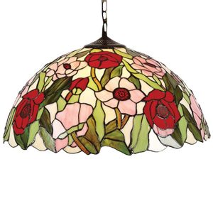 50cm Poppy Stained Glass Tiffany Pendant with Antique Brass Suspension Chain