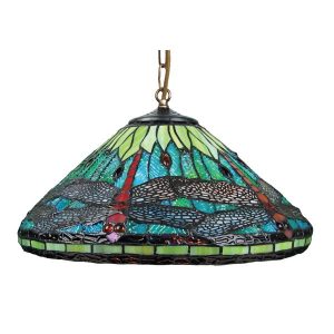 40cm Aqua Blue Tiffany Dragonfly Shade With AB1 Antique Brass Suspension Chain