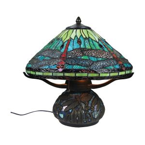 40cm Aqua Blue Tiffany Dragonfly Table Lamp with Mosiac Base