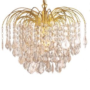 6 Tier Crystal Effect Fountain Drop Pendant with Gold finished frame