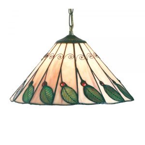 14 inch Green Leaf Shade with 1 meter AB1 Antique brass Suspension Chain