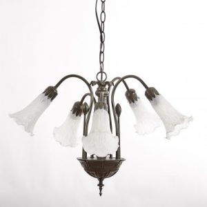 5 Light Lily Pendant Fitting complete with Whtie glass