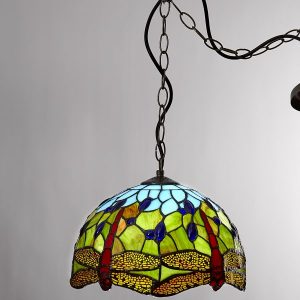 30cm Blue Dragonfly Pendant with Antique Brass Suspension Chain