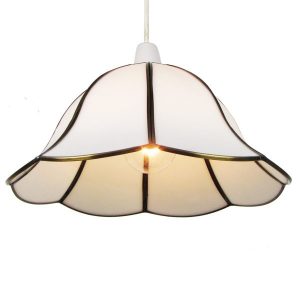 30cm White Curved Stained Glass on an Antique Brass Frame