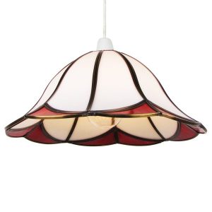 30cm White and Red Curved Stained Glass on an Antique Brass Frame