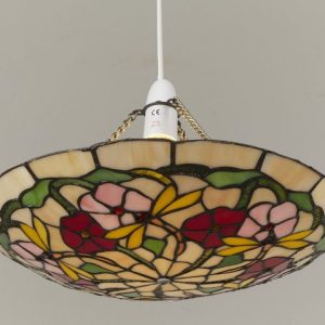 35cm Tiffany Dragonfly Uplighter in Red and Pink