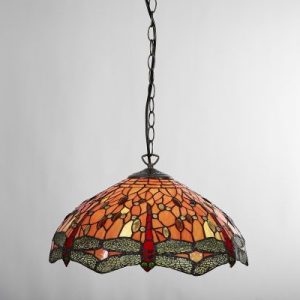 40cm Orange Dragonfly Pendant Shade with 1 meter antique brass suspension