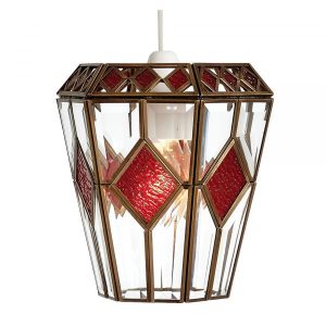 Bevelled Glass Lantern with Red Diamond Mottled Glass (EasyFit)