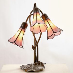 3 Light Stained Glass Pink Lily Table Lamp