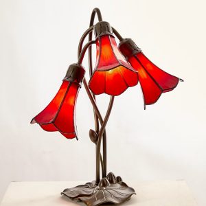 3 Light Stained Glass Red Lily Table Lamp