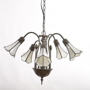 5 Light Stained Glass Pear Lily Pendant