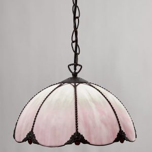 30cm Pink Bent Glass Pendant Shade with antique suspension kit