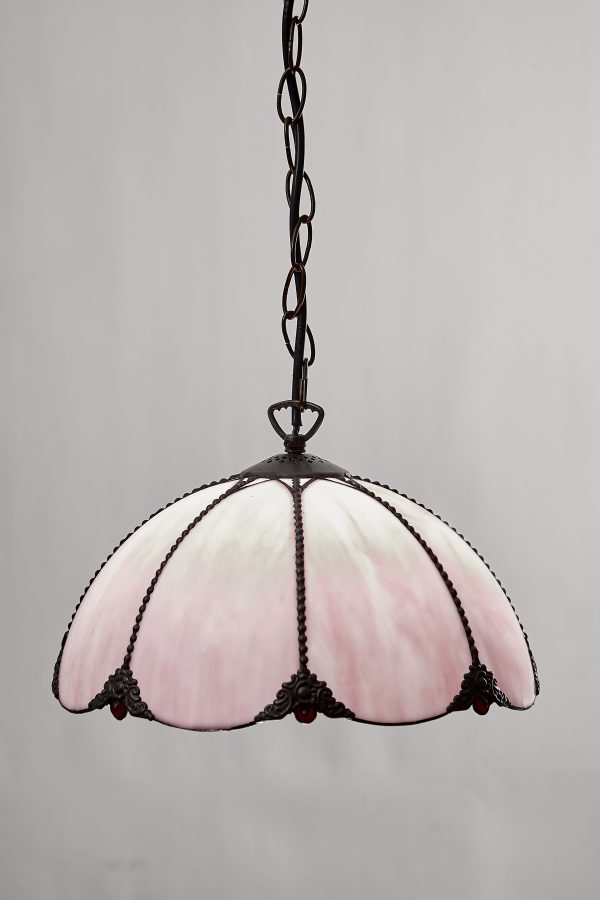 30cm Pink Bent Glass Pendant Shade with antique suspension kit