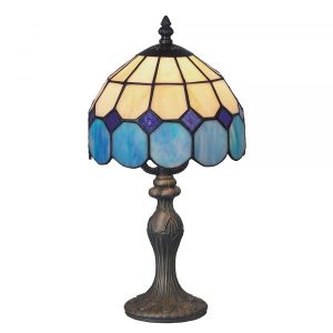 20cm Beige/Blue Tiffany Bistro Table Lamp Height 37cm