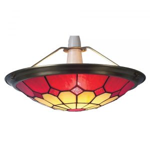 30 cm Beige/Red Tiffany Bistro Uplighter with Antique Brass Frame