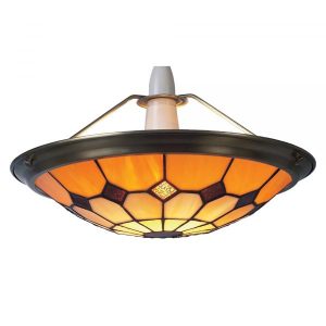 30 cm Beige/Brown Tiffany Bistro Uplighter with Antique Brass Frame