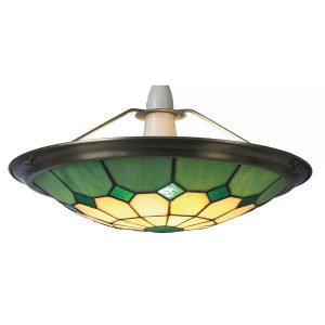 30 cm Beige/Green Tiffany Bistro Uplighter with Antique Brass Frame