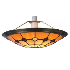 40 cm Beige/Brown Tiffany Bistro Uplighter with Antique Brass Frame