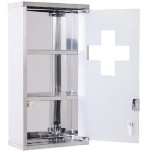 HOMCOM Stainless Steel wall mounted Medicine Cabinet with 2 Shelves + Security Glass Door Lockable 48 cmH
