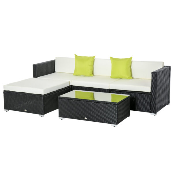 Outsunny 4Seater Garden Rattan Furniture Outdoor Sectional Rattan Sofa Set  Table Combo Patio Furniture Metal Frame w/ Cushion Pillows