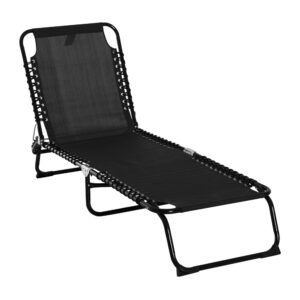 Outsunny Folding Garden Lounger w/ 4 Position Adjustable Back &100% PVC fabric, Garden Reclining Cot Camping Hiking Recliner, 197L x 58W x 78H,