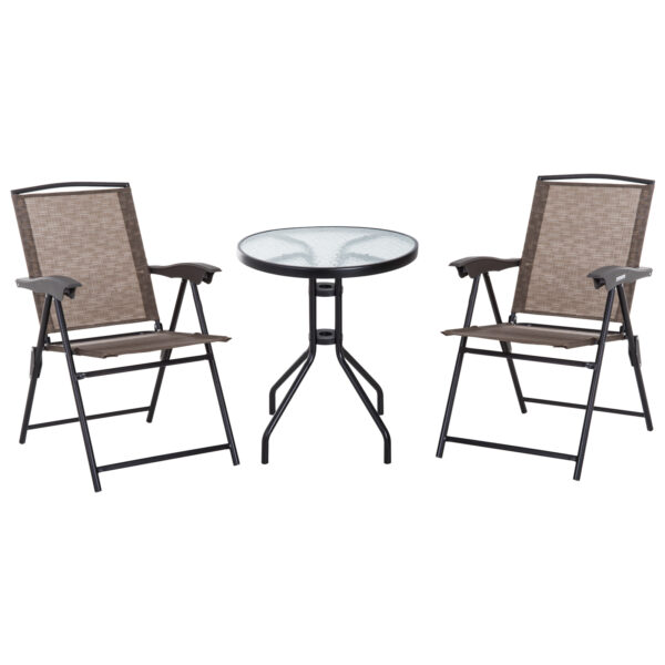 Outsunny 3 Piece Patio Furniture Garden Bistro Set Outdoor 2 Folding Chairs 1 Tempe Glass Table  Adjustable Backrest Metal