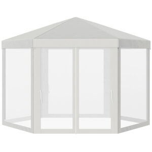 Outsunny Netting Gazebo Hexagon Tent Patio Canopy Outdoor Shelter Party Activities Shade Resistant y