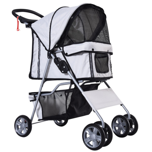 PawHut Dog Pram Pet Stroller Dog Pushchair Foldable Travel Carriage with Wheels Zipper Entry Cup Holder Storage Basket