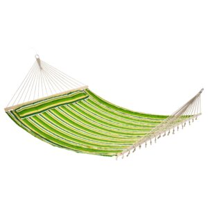 Outsunny Hammock Camping Swing Outdoor Garden Beach Stripe Hanging Bed with Pillow 188L x 140W cm