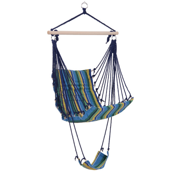 Outsunny Outdoor Hammock Hanging Rope Garden Yard Patio Swing Chair Seat Woodenwith Footrest Cotton Cloth  Stripe
