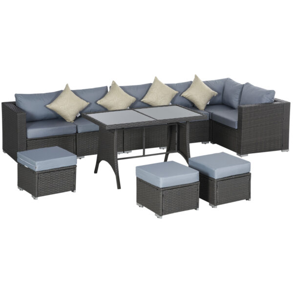 Outsunny 10PC Garden Rattan Corner Dining Sofa Set 9seater Patio Tables Stools Outdoor Wicker Lounge Conservatory Furniture w/ Cushions & Pillow