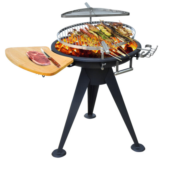 Outsunny Charcoal BBQ Outdoor Garden Adjustable Barbecue Double Grill Party Cooking Fire Pit with Cutting Board