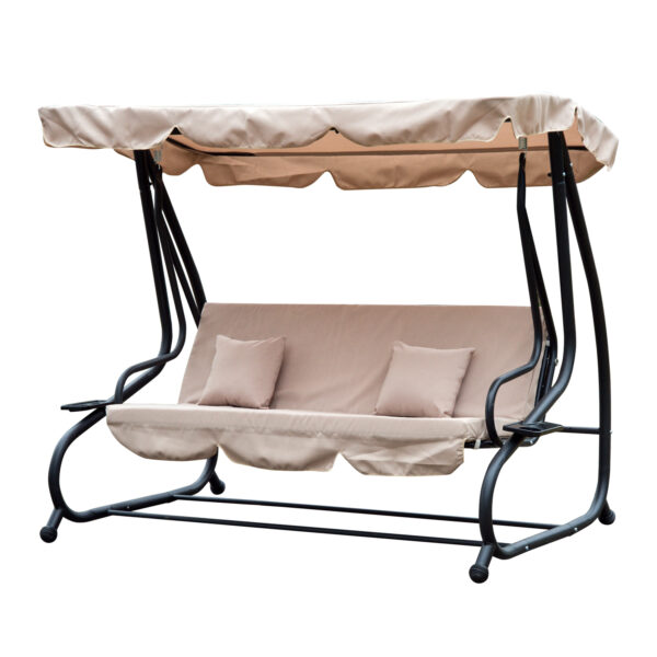 Outsunny 3 Seater Garden Swing Seat Bed Swing Chair 2in1 Hammock Bed Patio Garden Chair with Adjustable Canopy and Cushions, Light