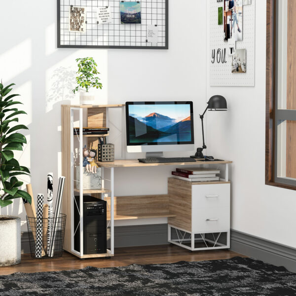 HOMCOM Computer Writing Desk PC Workstation w/2 Drawers MultiShelves Home Office Furniture