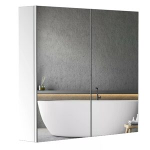 HOMCOM Stainless Steel Bathroom Mirror Cabinet, Double Doors,