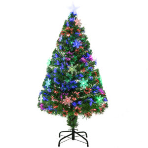 HOMCOM 4ft Prelit Christmas Tree Artificial Tree 120cm W/ Showflakes Lights,