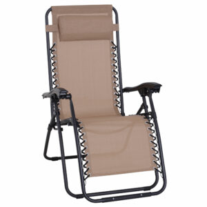 Outsunny Zero Gravity Chair Metal Frame Armchair Outdoor Folding & Reclining Sun Lounger with Head Pillow for Patio Decking Gardens Camping,