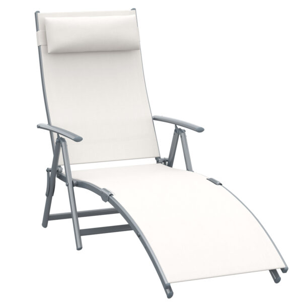 Outsunny Garden Lounger Steel Frame Outdoor Folding Chaise Recliner with Headrest & 7 Levels Adjustable Backrest, 81.5L x 20.5W x 64.5H,