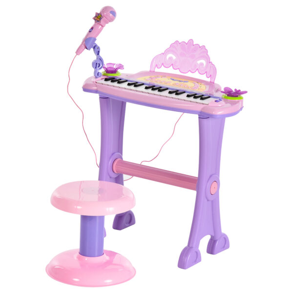 HOMCOM Mini Electronic Organ Piano W/Microphone and StoolPurple/