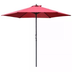 Outsunny 2.8m Patio Parasols Umbrellas Outdoor 6 Ribs Sunshade Canopy Manual Push Garden Backyard Furniture, Wine