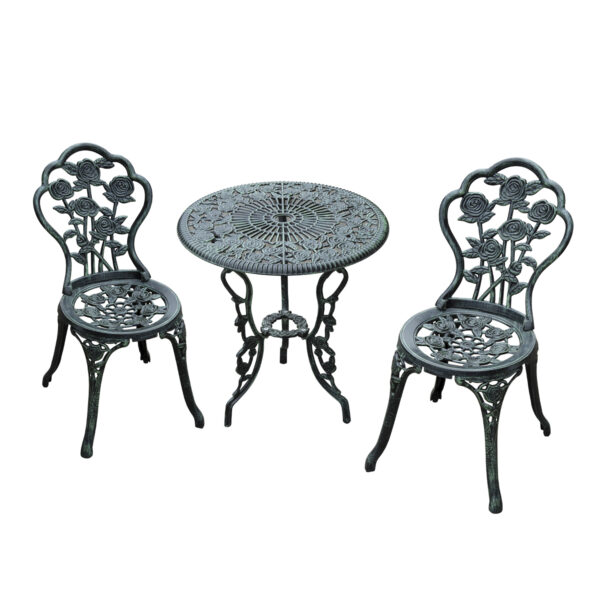 Outsunny Cast Aluminium Outdoor Patio Garden Bistro Elegant Design Table Chair Set   3Piece