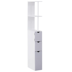 HOMCOM Slimline Bathroom Storage FreeStanding Bathroom Cabinet Unit Tall Shelf Toilet Tissue Cupboard w/Drawers and