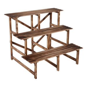 Outsunny 3 Tier Flower Stand Wood Planter Ladder Display Shelf Rack for Garden Outdoor Backyard 100Lx80Wx80Hcm