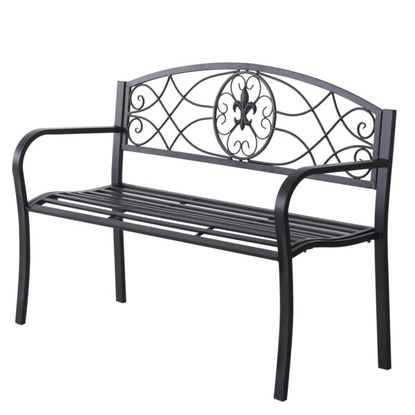 Outsunny 2 Seater Outdoor Patio Metal Garden Bench Yard Furniture Porch  Park Chair Loveseat  129L x 91H x 50W cm